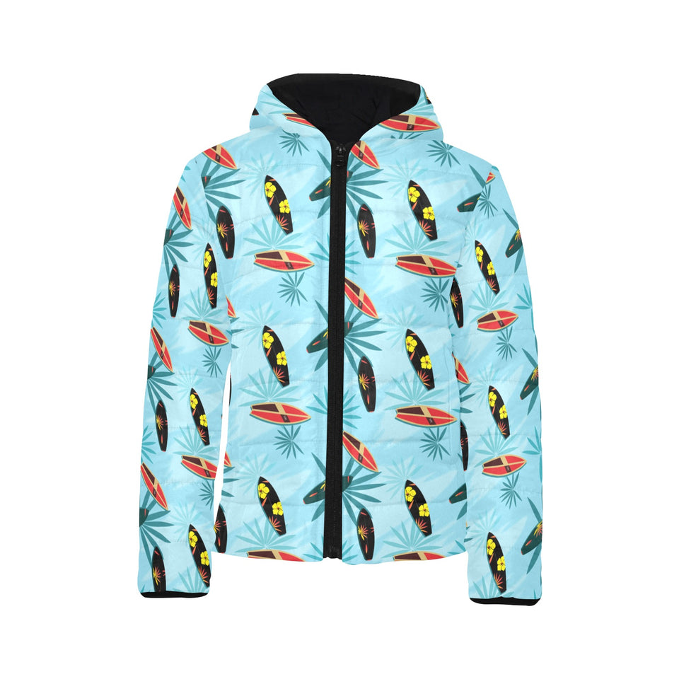 Surfboard Pattern Print Design 03 Kids' Boys' Girls' Padded Hooded Jacket