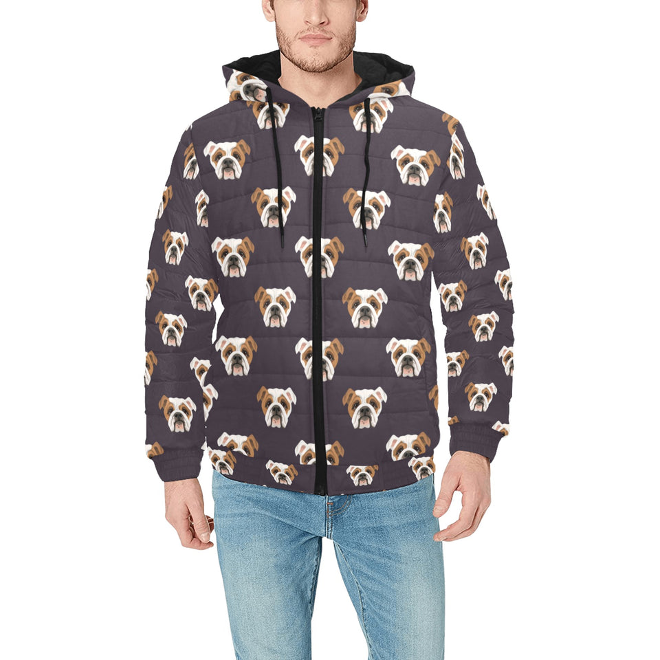 English Bulldog Pattern Print Design 03 Men's Padded Hooded Jacket(ModelH42)