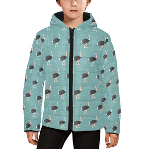 Ostrich Pattern Print Design 01 Kids' Boys' Girls' Padded Hooded Jacket