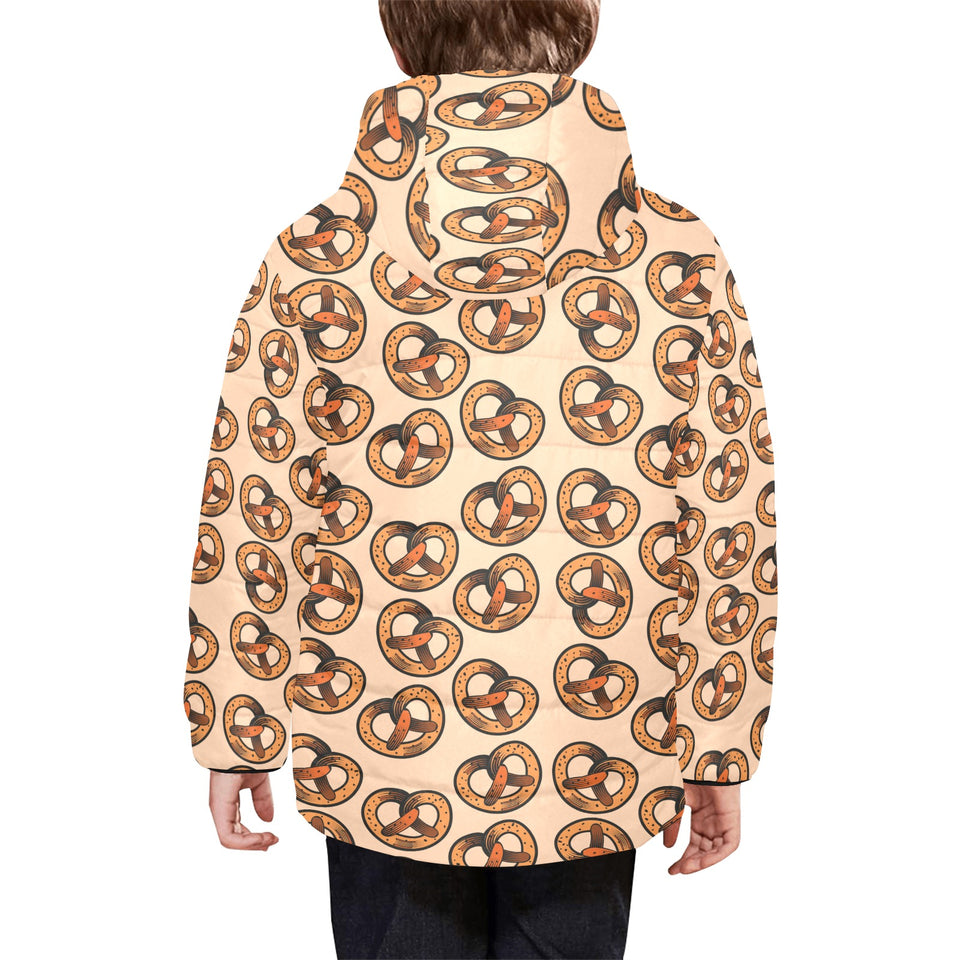 Pretzels Pattern Print Design 02 Kids' Boys' Girls' Padded Hooded Jacket