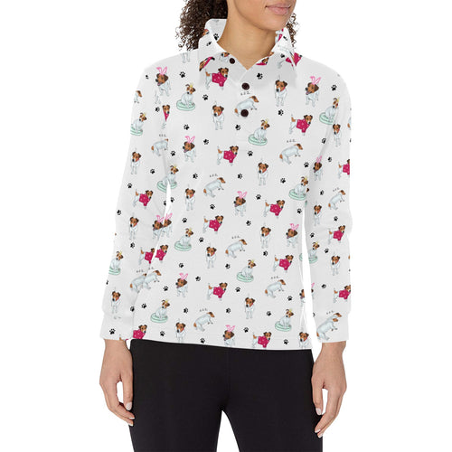 Jack Russel Pattern Print Design 03 Women's Long Sleeve Polo Shirt