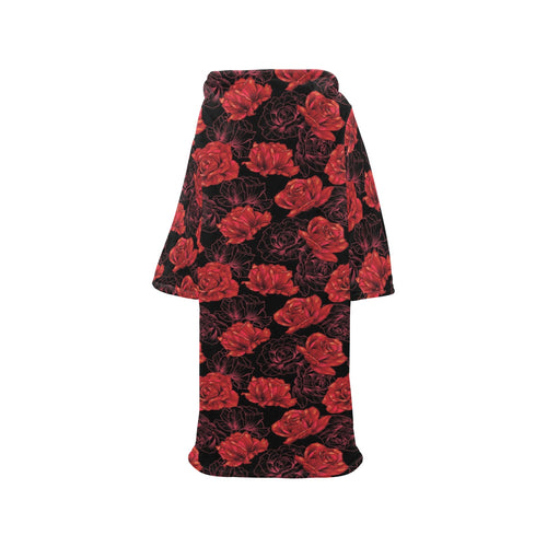 Rose Pattern Print Design 01 Blanket Robe with Sleeves