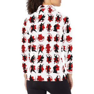 Ninja Pattern Women's Long Sleeve Polo Shirt