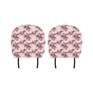 Red Pink Orchid Hibiscus Pattern Car Headrest Cover