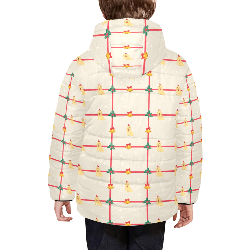 Golden Retriever Pattern Print Design 01 Kids' Boys' Girls' Padded Hooded Jacket