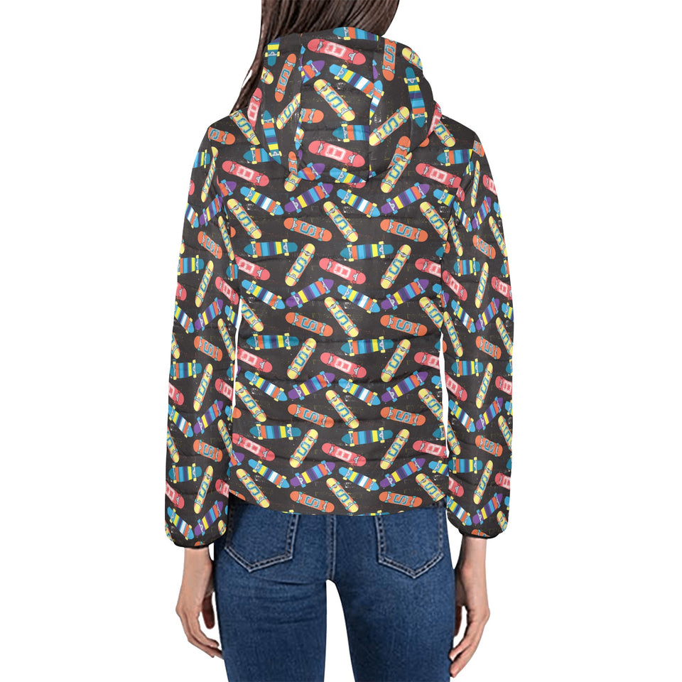 Skate Board Pattern Print Design 02 Women's Padded Hooded Jacket