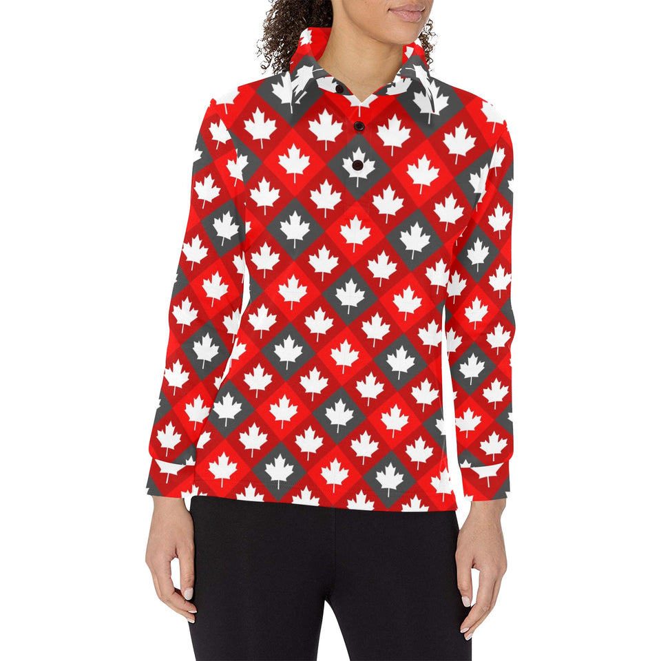 Canada Pattern Print Design 05 Women's Long Sleeve Polo Shirt