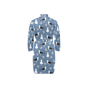 Seagull Pattern Print Design 01 Men's Long Sleeve Belted Night Robe