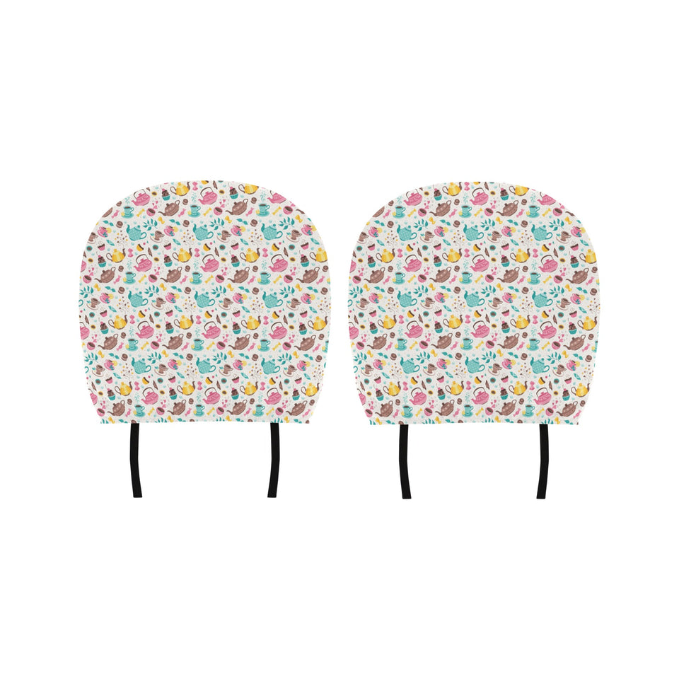 Tea pots Pattern Print Design 05 Car Headrest Cover