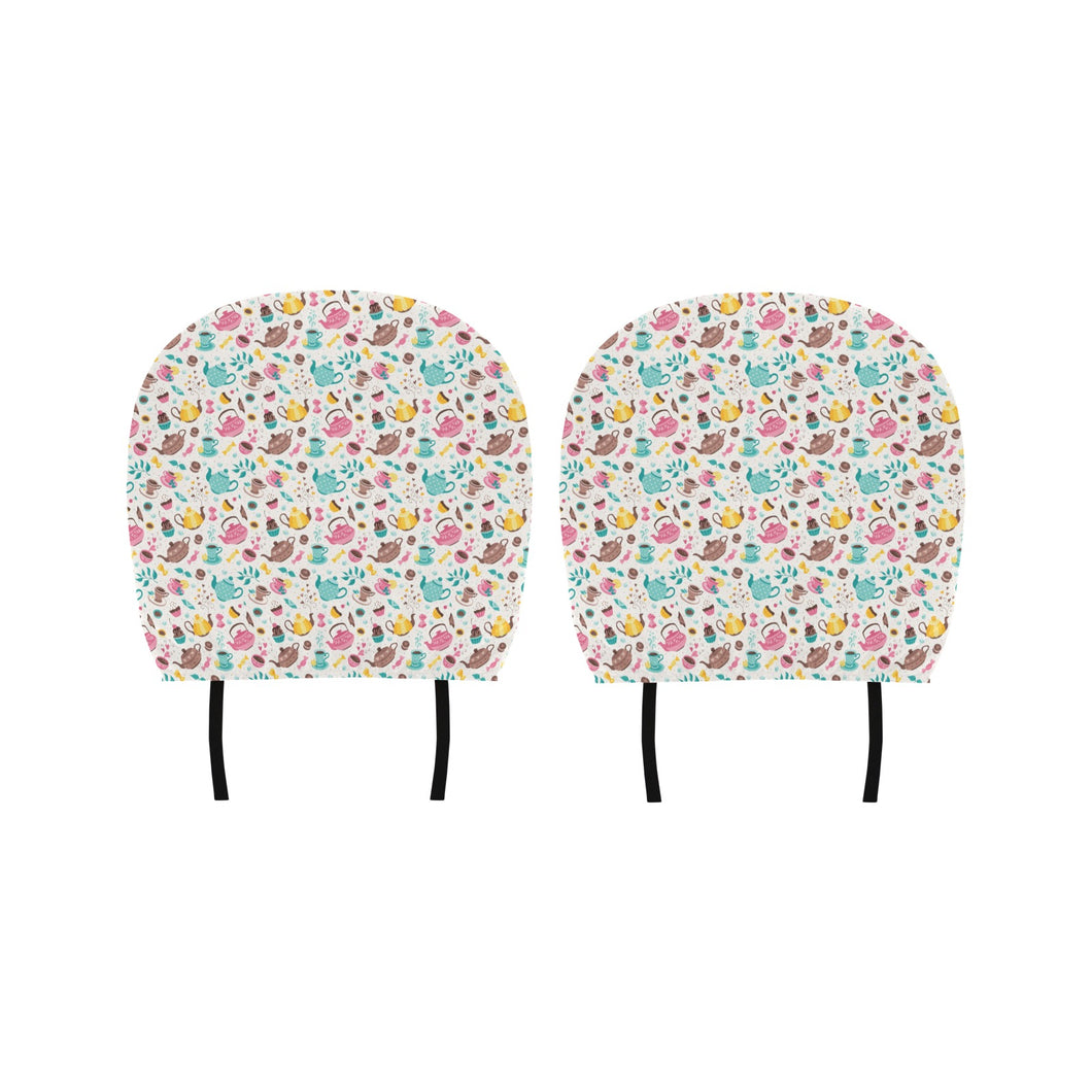 Tea pots Pattern Print Design 05 Car Headrest Cover