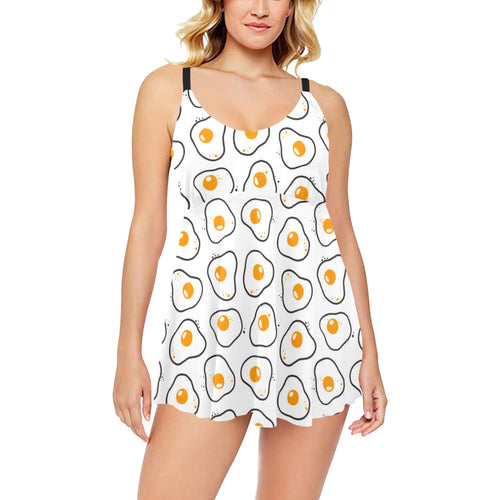 Fried Eggs Pattern Print Design 05 Chest Sexy Pleated Two Piece Swim Dress