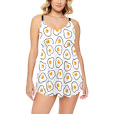 Fried Eggs Pattern Print Design 05 Chest Sexy Pleated Two Piece Swim Dress