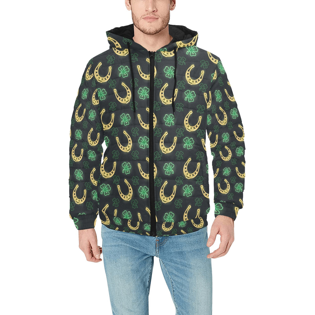 Horseshoes Pattern Print Design 04 Men's Padded Hooded Jacket(ModelH42)