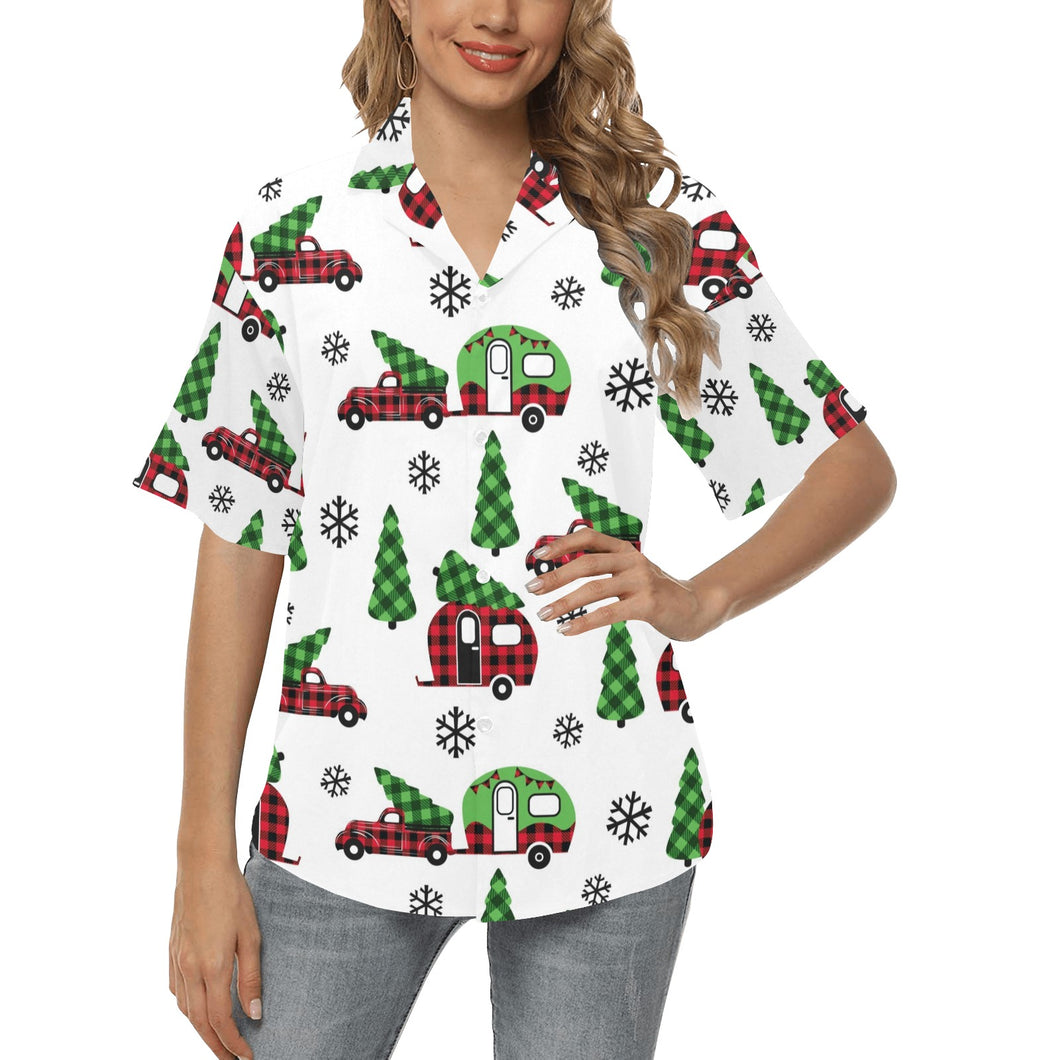 Camper Van Pattern Print Design 05 Women's All Over Print Hawaiian Shirt