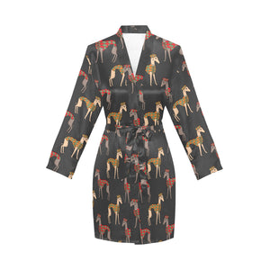 Greyhound Pattern Print Design 01 Women's Long Sleeve Belted Night Robe