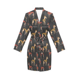 Greyhound Pattern Print Design 01 Women's Long Sleeve Belted Night Robe