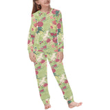 Japanese Crane Green Theme Pattern Kids' Boys' Girls' All Over Print Pajama Set