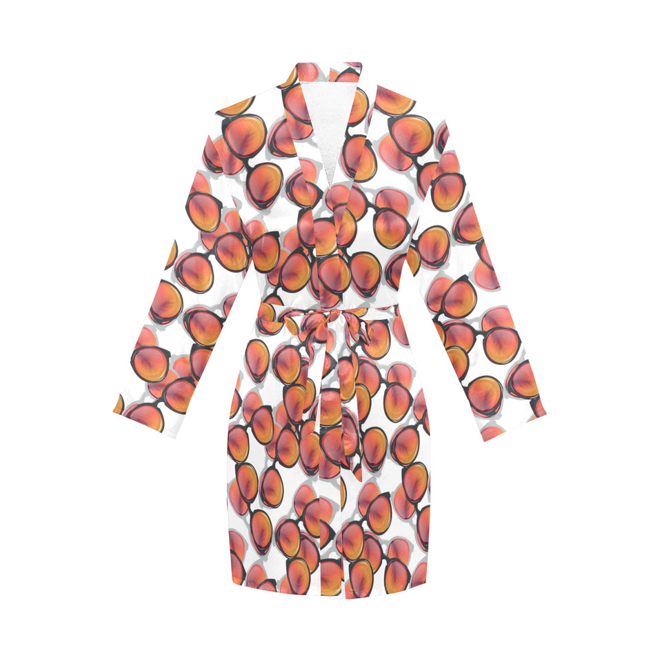 Sun Glasses Pattern Print Design 01 Women's Long Sleeve Belted Night Robe