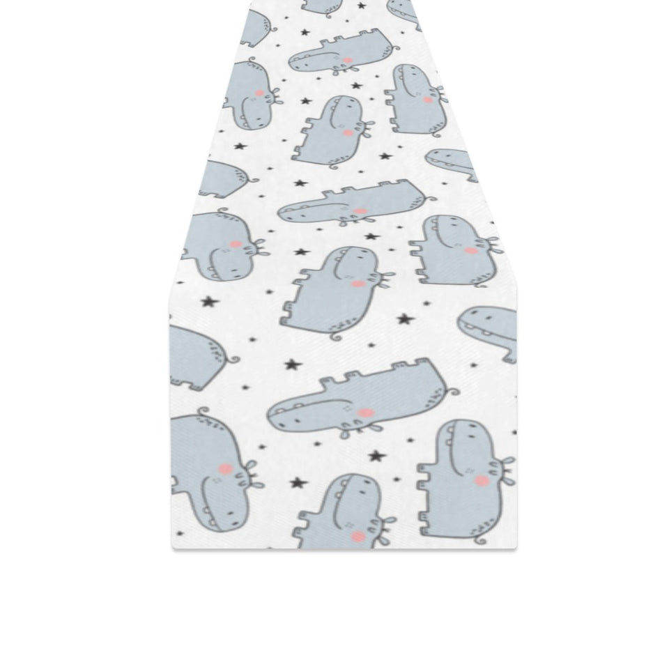 Hippopotamus Pattern Print Design 01 Table Runner