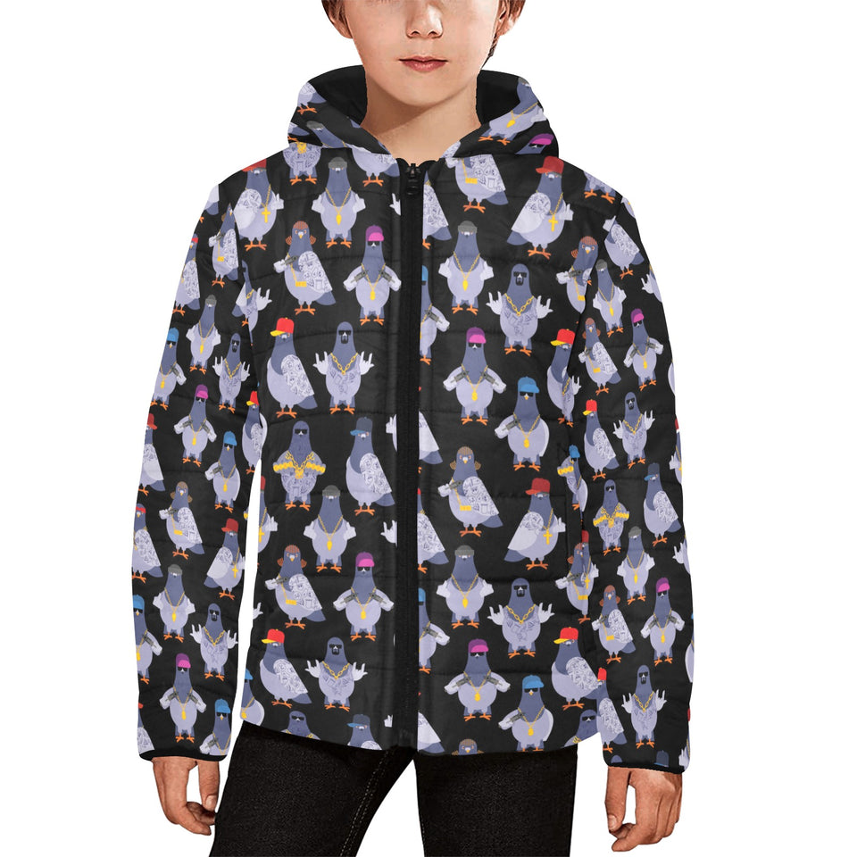 Pigeon Pattern Print Design 04 Kids' Boys' Girls' Padded Hooded Jacket