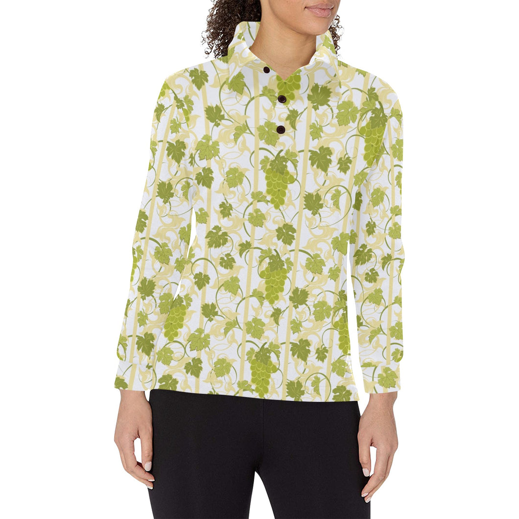 Grape Pattern Background Women's Long Sleeve Polo Shirt