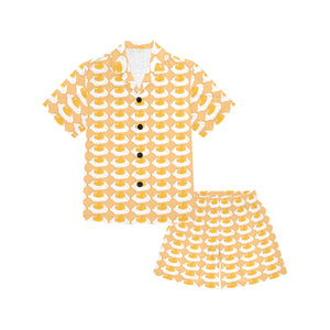 Fried Eggs Pattern Print Design 04 Kids' Boys' Girls' V-Neck Short Pajama Set