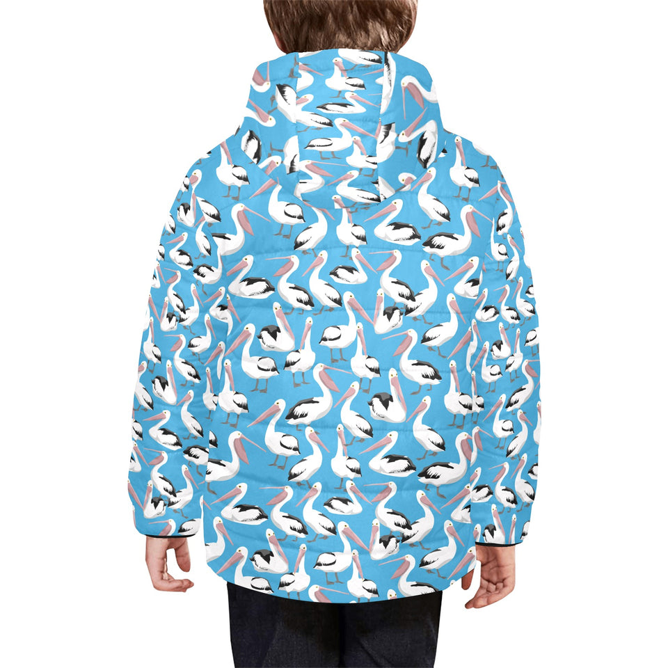 Pelican Pattern Print Design 04 Kids' Boys' Girls' Padded Hooded Jacket