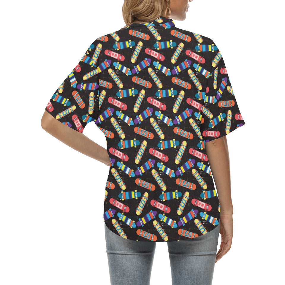 Skate Board Pattern Print Design 02 Women's All Over Print Hawaiian Shirt