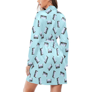 Piano Pattern Print Design 05 Women's Long Sleeve Belted Night Robe