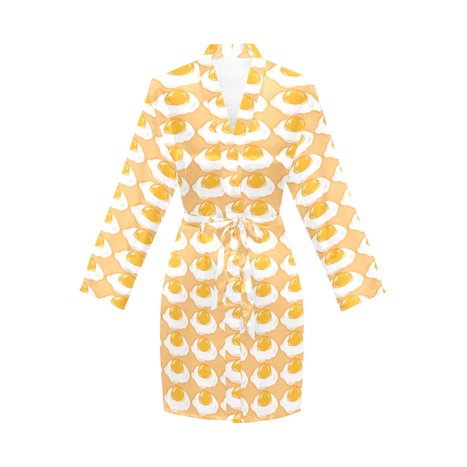 Fried Eggs Pattern Print Design 04 Women's Long Sleeve Belted Night Robe