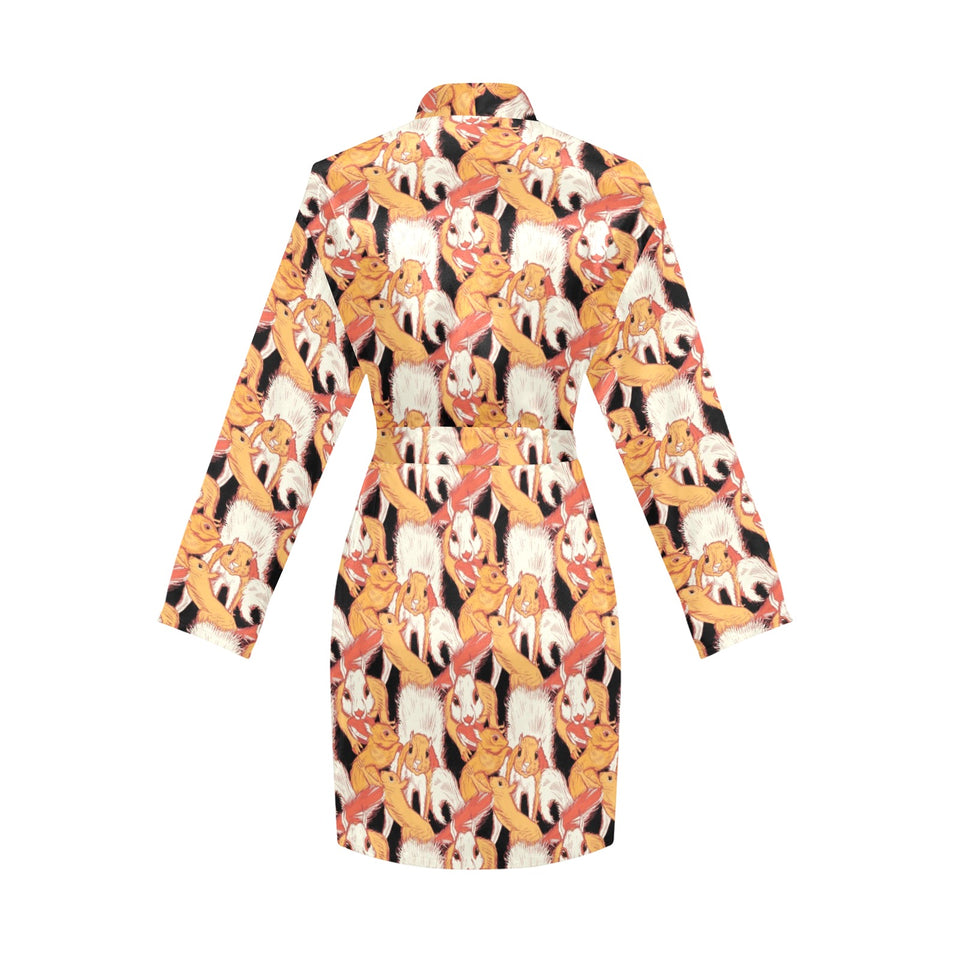 Squirrel Pattern Print Design 04 Women's Long Sleeve Belted Night Robe