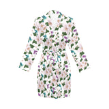 Hummingbird Pattern Print Design 01 Women's Long Sleeve Belted Night Robe