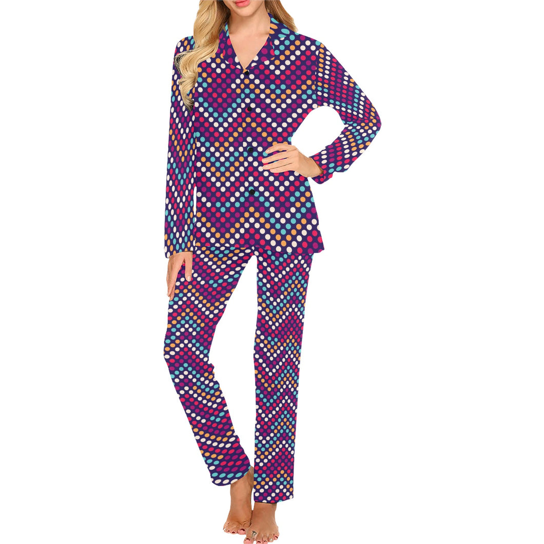 Zigzag Chevron Pokka Dot Aboriginal Pattern Women's Long Pajama Set