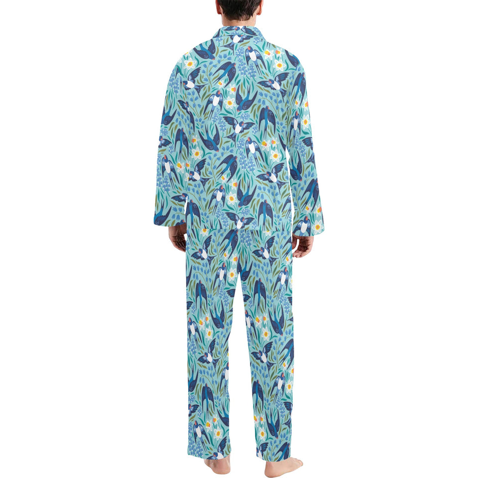 Swallow Pattern Print Design 05 Men's Long Pajama Set