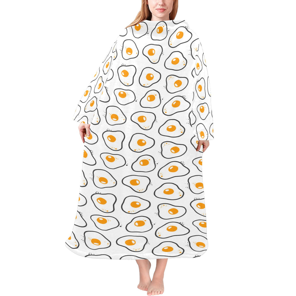 Fried Eggs Pattern Print Design 05 Blanket Robe with Sleeves