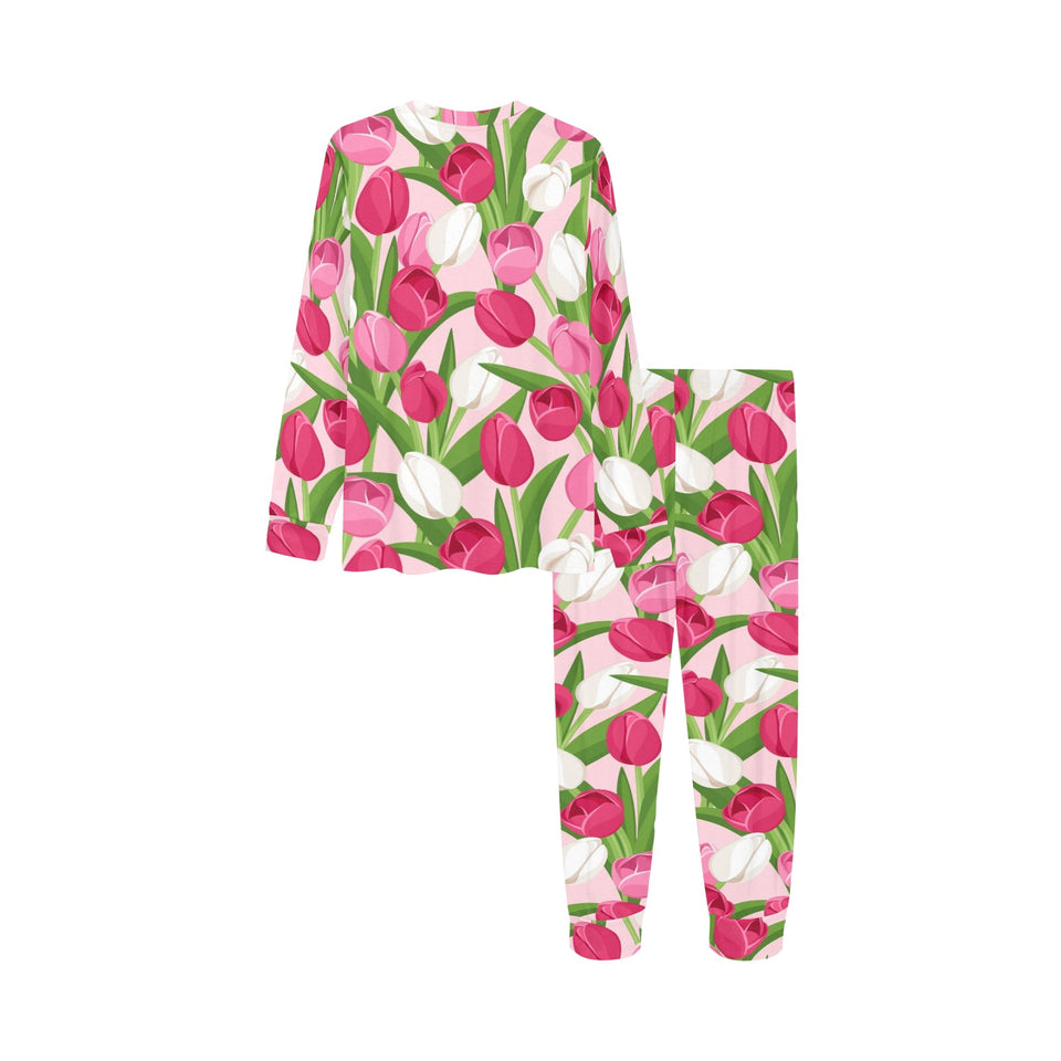 Pink White Tulip Pattern Kids' Boys' Girls' All Over Print Pajama Set