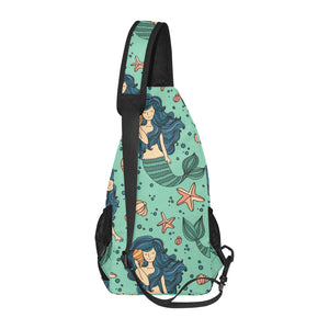 Mermaid Pattern Green Background All Over Print Chest Bag