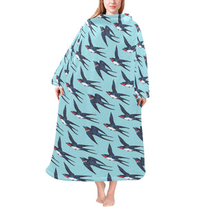 Swallow Pattern Print Design 01 Blanket Robe with Sleeves