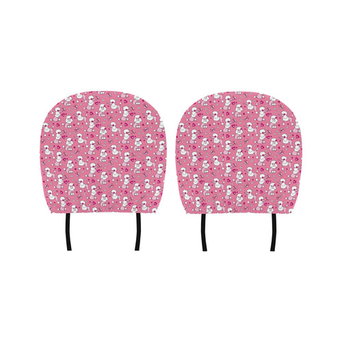 Poodle Pink Heart Pattern Car Headrest Cover