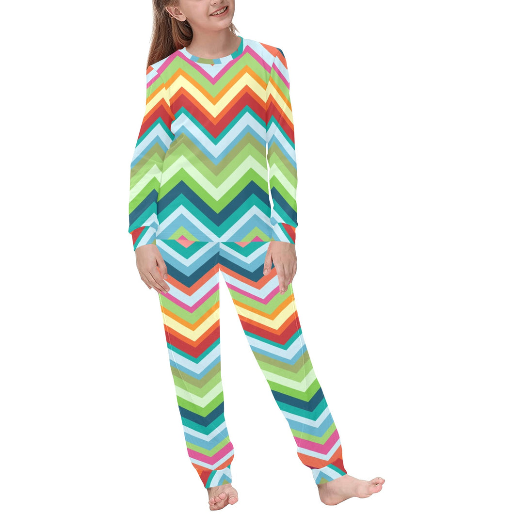 Rainbow Zigzag Chavron Pattern Kids' Boys' Girls' All Over Print Pajama Set