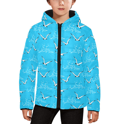 Seagull Pattern Print Design 05 Kids' Boys' Girls' Padded Hooded Jacket