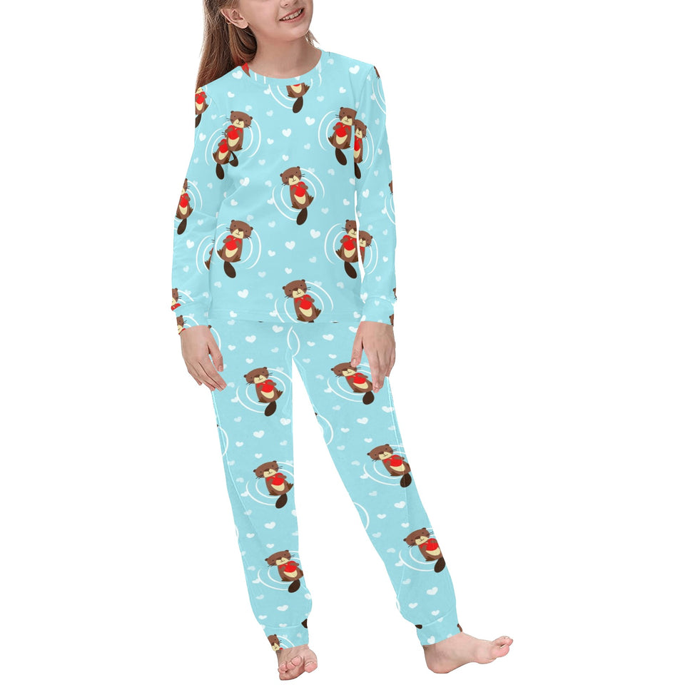 Otter Heart Pattern Kids' Boys' Girls' All Over Print Pajama Set