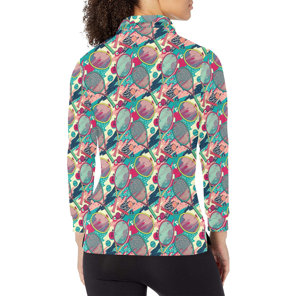 Tennis Pattern Print Design 01 Women's Long Sleeve Polo Shirt