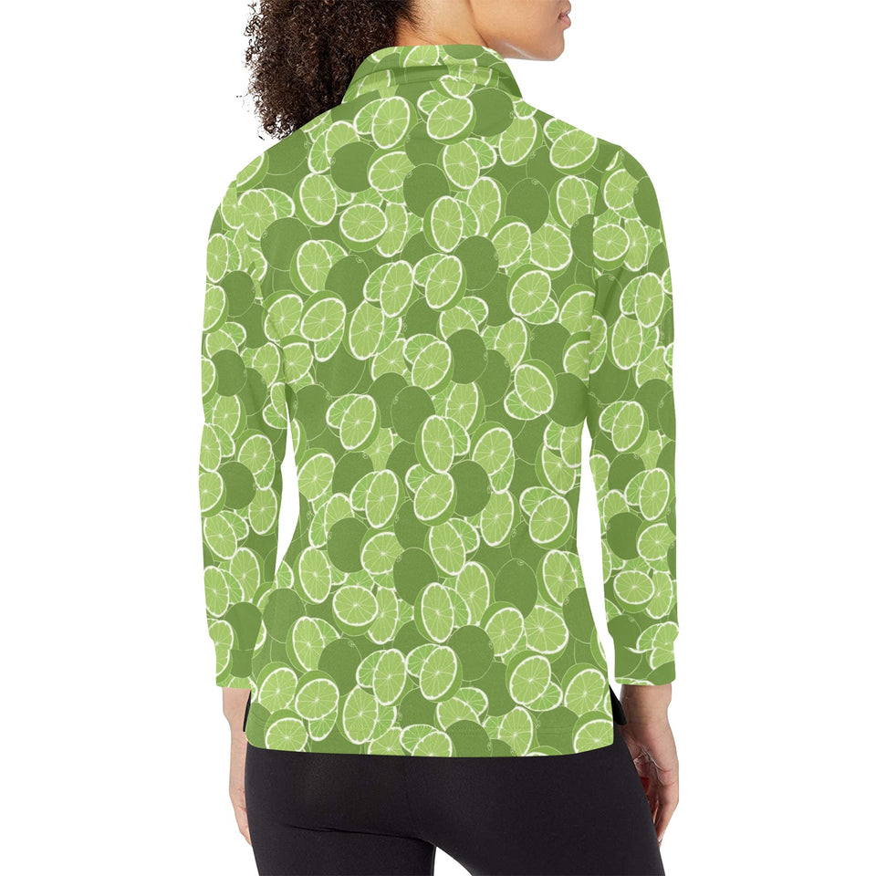 Lime Pattern Background Women's Long Sleeve Polo Shirt