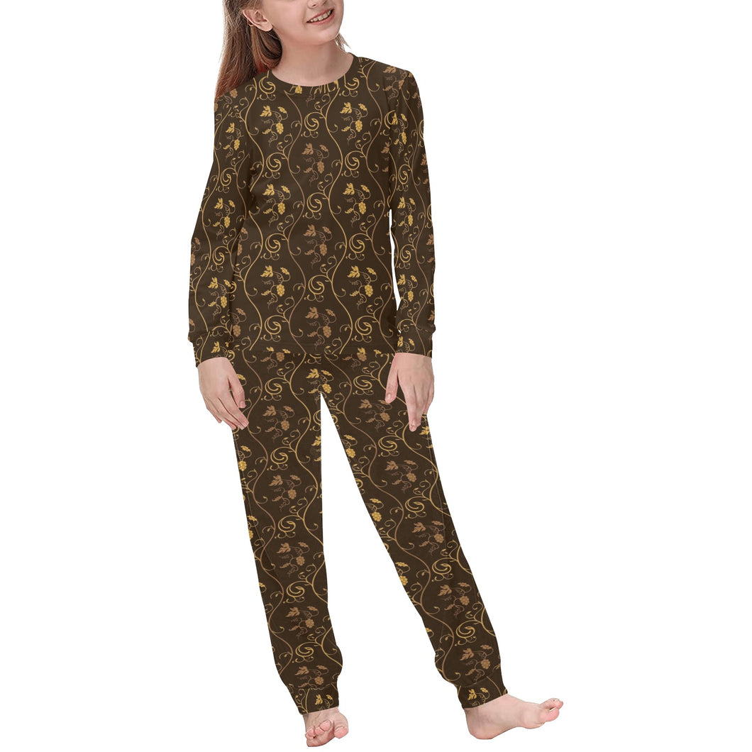 Gold Grape Pattern Kids' Boys' Girls' All Over Print Pajama Set