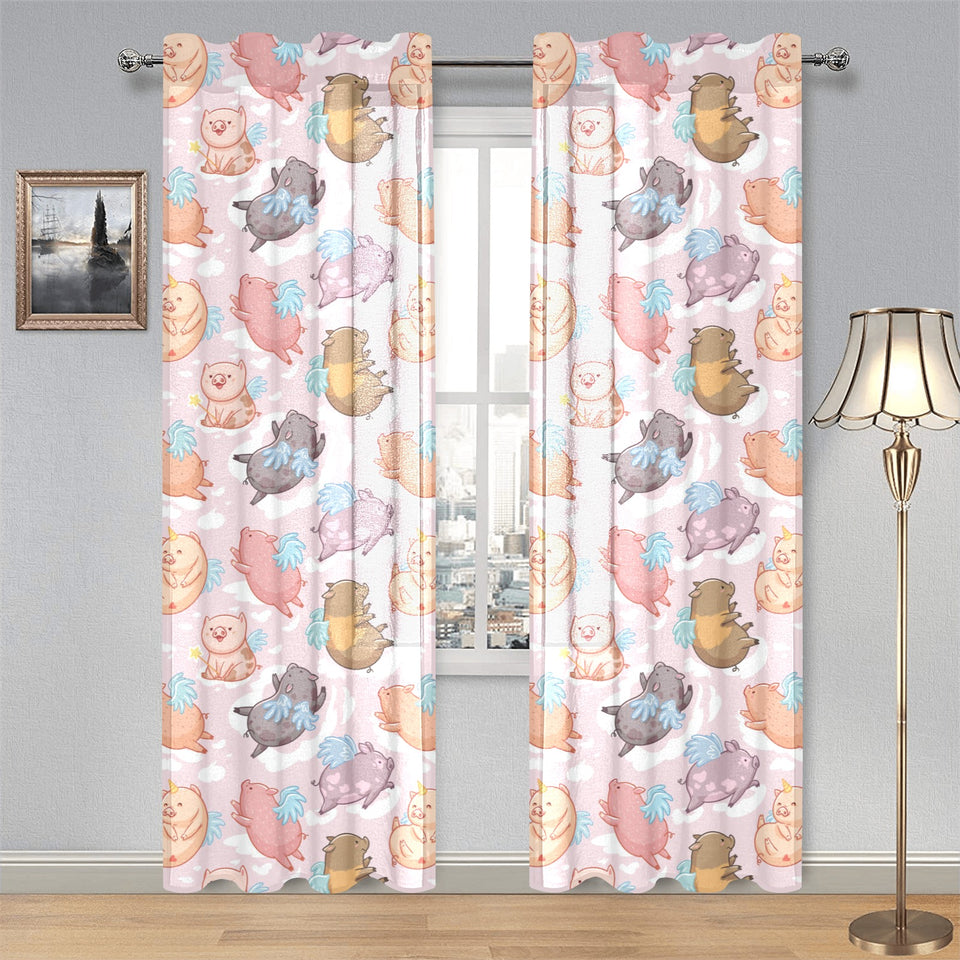 Pig Pattern Print Design 02 Gauze Curtain