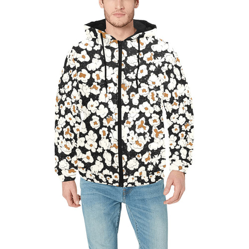 Popcorn Pattern Print Design 02 Men's Padded Hooded Jacket(ModelH42)