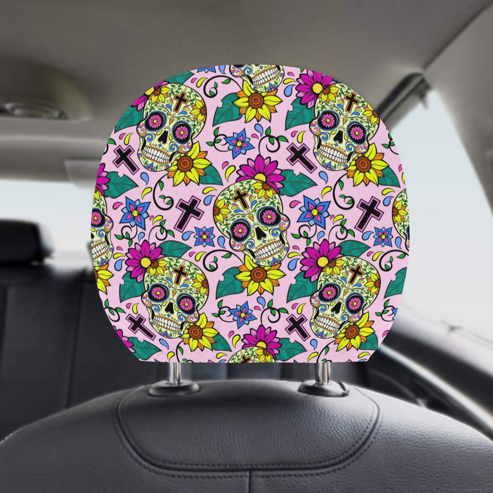 Colorful Suger Skull Pattern Car Headrest Cover