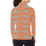 Rhino Pattern Theme Women's Long Sleeve Polo Shirt