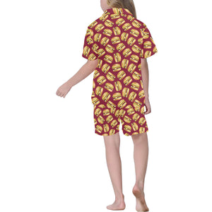 Hamburger Pattern Print Design 01 Kids' Boys' Girls' V-Neck Short Pajama Set